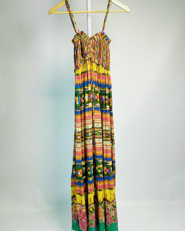 Vestido midi estampado com lastex do busto FARM - P - VENDIDO SISTEMA OTO