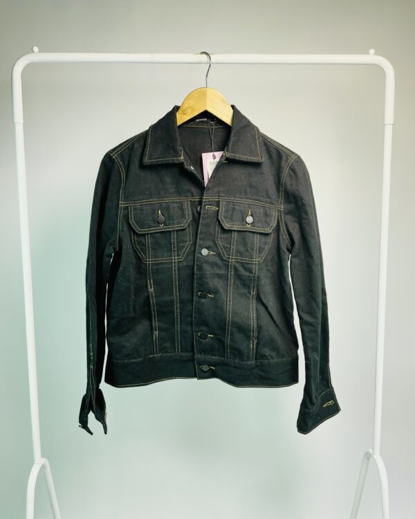 Jaqueta sarja preta pesponto bege REMADE - M - VENDIDO SISTEMA OTO