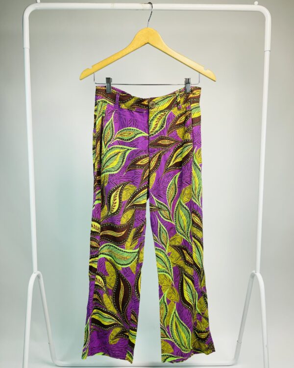 Calça linho roxa e verde estampada ZARA - M