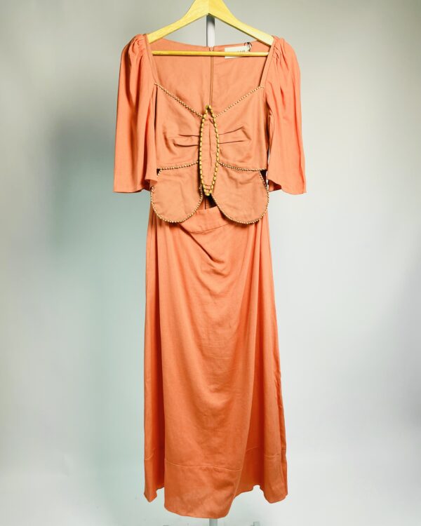 Vestido longo terracota com bordado no busto FERNANDA DI BIASE - P *nunca usado* - VENDIDO SISTEMA OTO