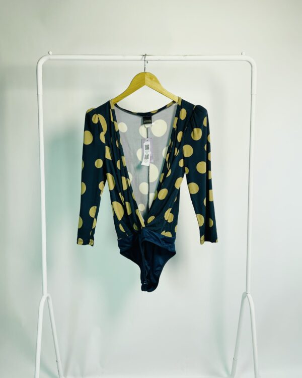 Body malha fria azul marinho com poás bege e manga linga AGILITÁ - P