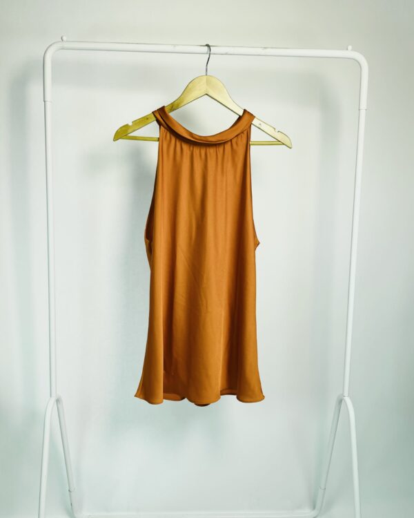 Blusa acetinada amarralção na gola terracota LUCIDEZ - GG - VENDIDO SISTEMA OTO