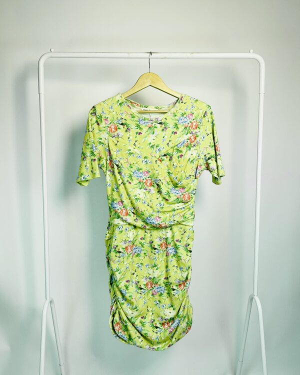 Vestido curto bege com estampa florida e drapeado na lateral CRIS BARROS - G - VENDIDO SISTEMA OTO