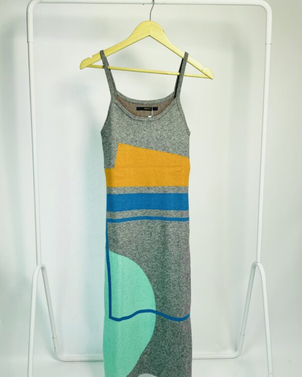 Vestido midi tricot cinza com estampa verde azul e laranja ANIMALE - P - VENDIDO SISTEMA OTO