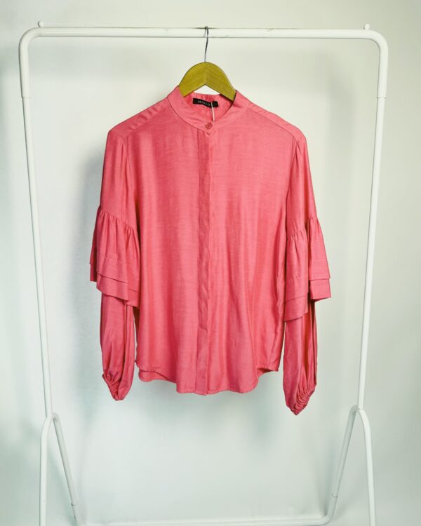 Camisa linho mesclada rosa babados nas mangas MIXED - P