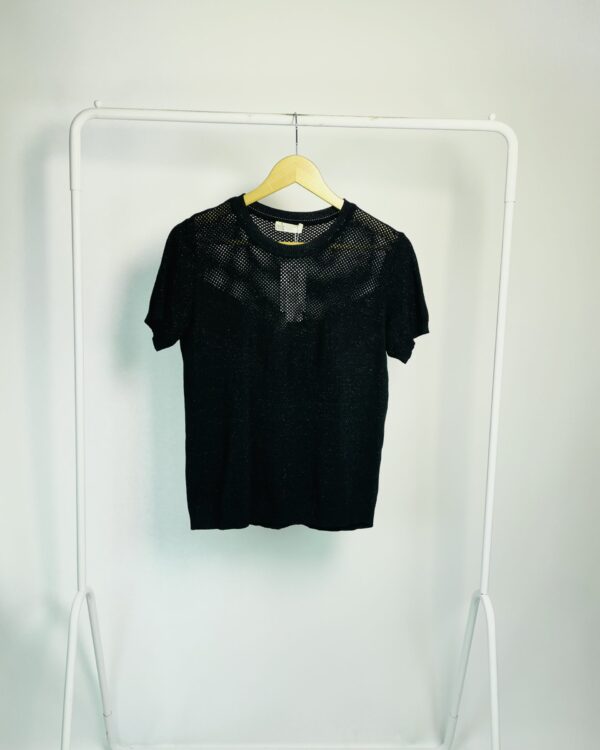 Blusa tricot manga curta preta com lurex NK - M - VENDIDO SISTEMA OTO