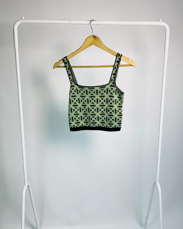 Blusa cropped tricot verde com estampa preta e lurex prata  ZARA - P