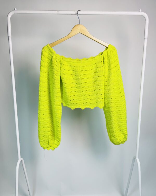 Blusa cropped tricot com manga longa verde lima - M