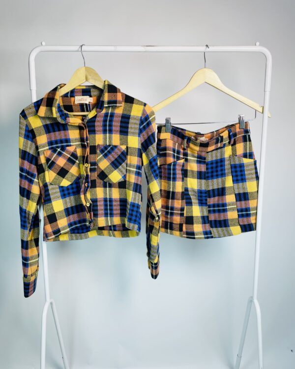 Conjunto saia e blazer xadrex azul e laranja GINGER - 36