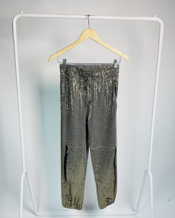 Calça cinza com paetês dourados e amarração na frente MIXED - PP