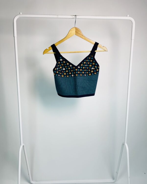 Blusa cropped azul marinho e verde com lurex ABRAND - M