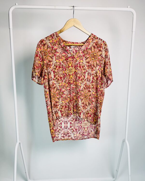 Blusa seda bege com rosa e laranja LE LIS BLANC - 42 - VENDIDO SISTEMA OTO