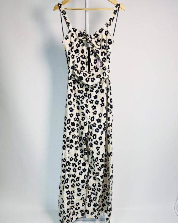 Macacão off com bege e preto estampa onça e recorte no busto ANIMALE - 38 - VENDIDO SIST OTO