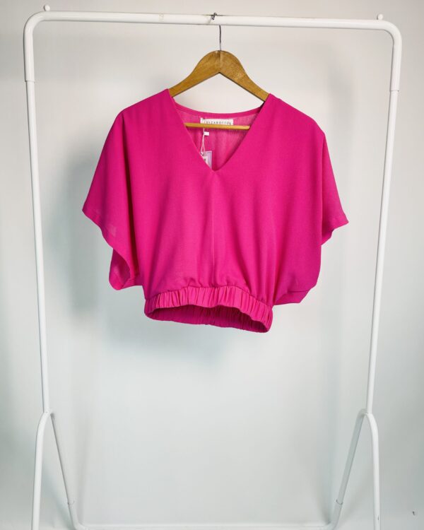 Blusa rosa decote v elástico na barra LUIZA BOTTO - P - VENDIDO SISTEMA OTO