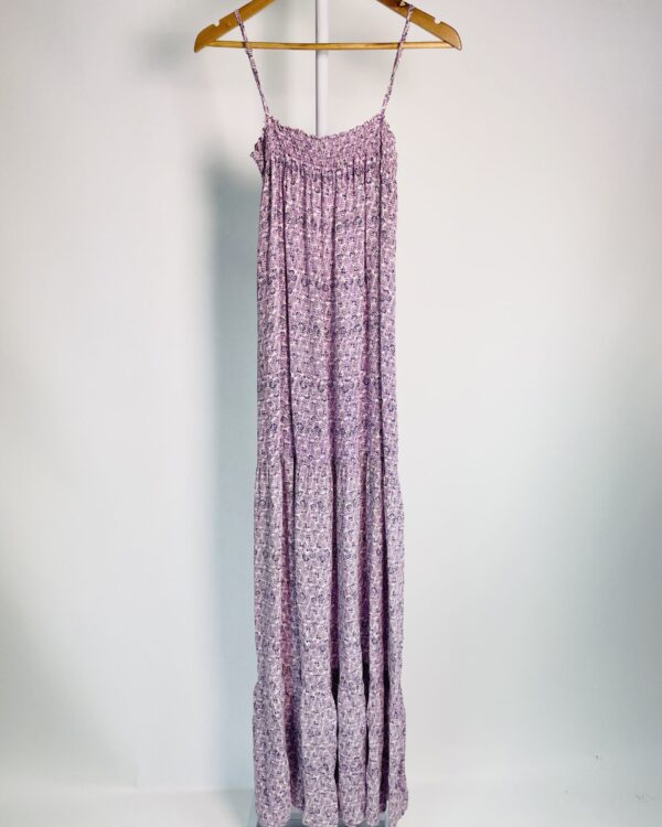 Vestido longo seda branco com estampa roxa ATEEN - 40 - VENDIDO SISTEMA OTO