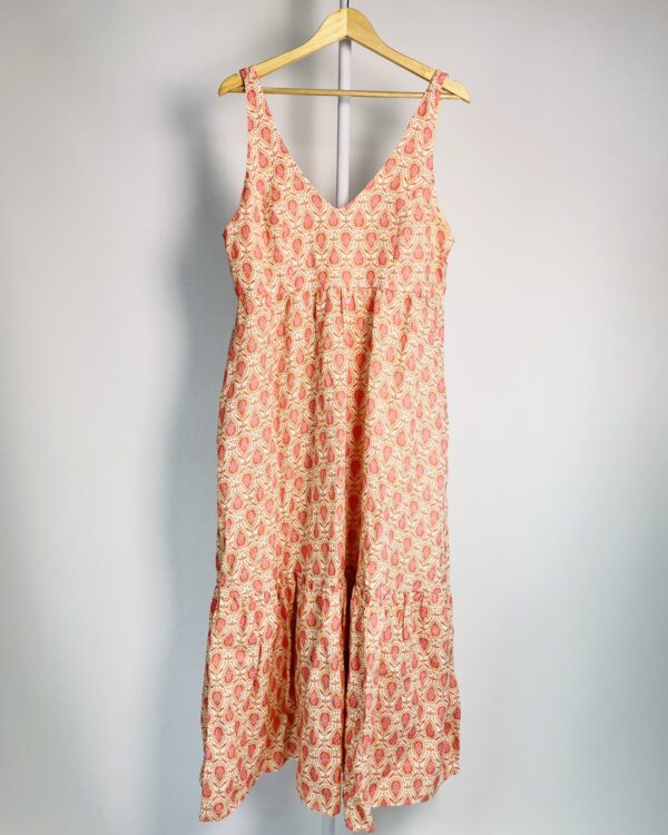 Vestido algodão midi laranja e bege estampado JÚLIA GOLLDENZON - 42 - VENDIDO SISTEMA OTO