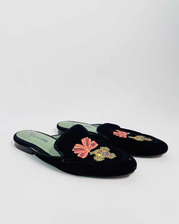 Mule aberta veludo preto com bordado BLUE BIRD - 38
