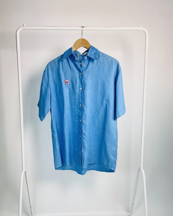 Camisa linho manga curta azul JULIA GOLLDENZON - 38 - VENDIDO SISTEMA OTO