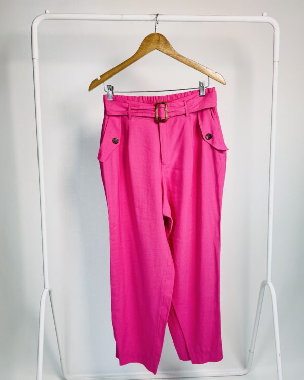 Calça rosa com cinto removível e botões marrons SCLUB - G - VENDIDO SIST OTO