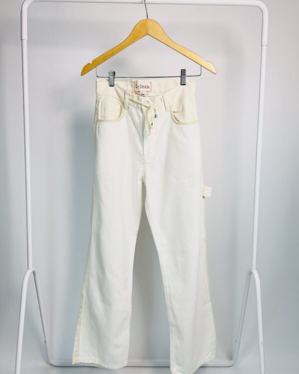 Calça sarja bege e frente branca cadarço na cintura L*DNIM - 34