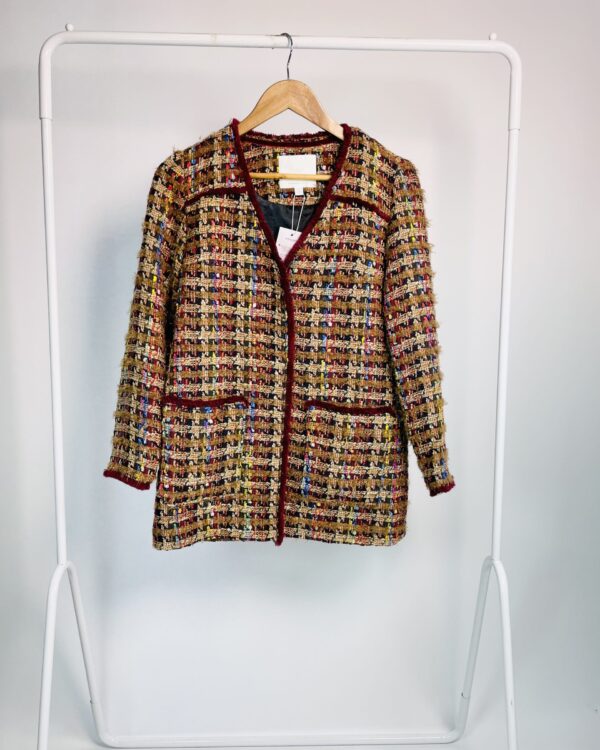 Blazer tweed colorido detalhes bordô ANTHROPOLOGIE - PP - VENDIDO SISTEMA OTO