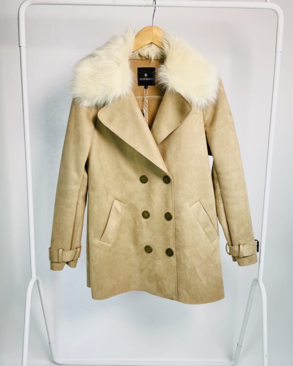 Trench coat alongado bege com pelos na gola LE LIS BLANC - G - VENDIDO SISTEMA OTO