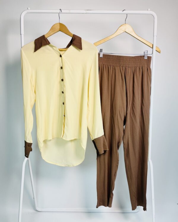Conjunto seda calça e camisa bege e marrom WASABI - P *nunca usado*-VENDIDO SISTEMA OTTO