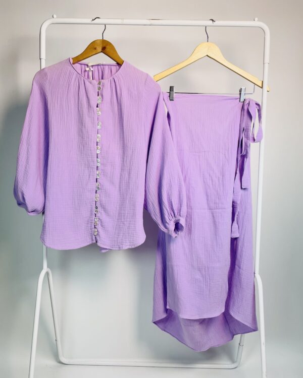 Conjunto algodão saia transpassada e bata lilá GAYA - PP *nunca usado*- VENDIDO SISTEMA OTO