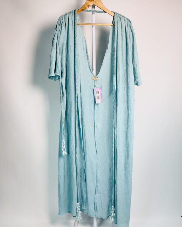 Saída de praia azul longo com faixa e transpasse TISSÉ - PP