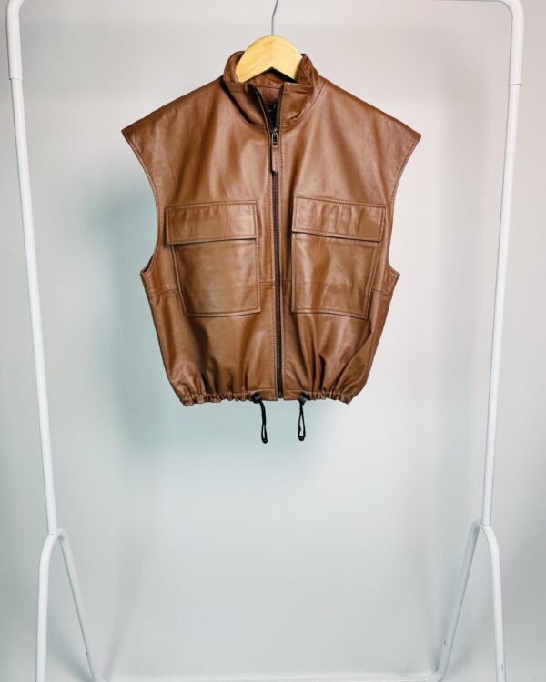 Blusa couro marrom sem manga com elástico na cintura DORALIS - P - VENDIDO SISTEMA OTO