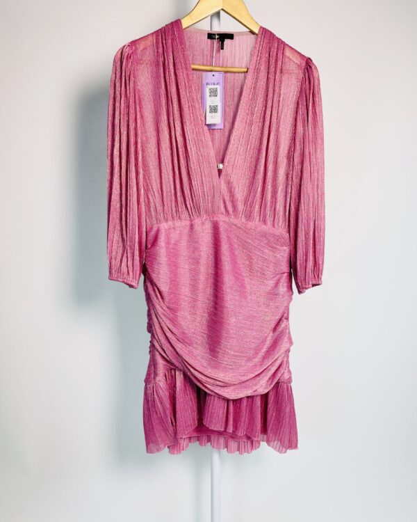 Vestido rosa com lurex curto e drapeado na cintura MAJE - 42 - VENDIDO SISTEMA OTO