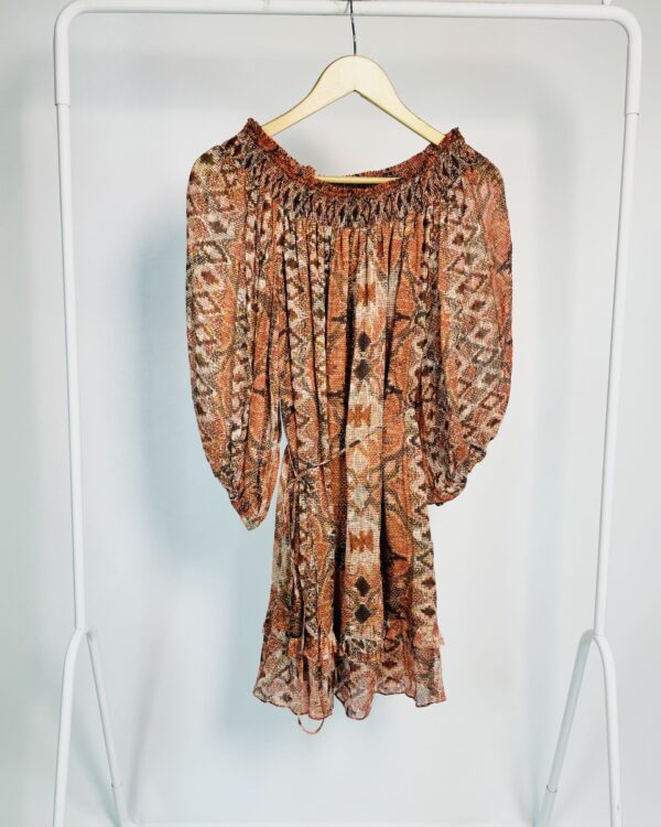 Vestido curto ombro a ombro laranja estampado ANIMALE - 40 - VENDIDO SISTEMA OTO