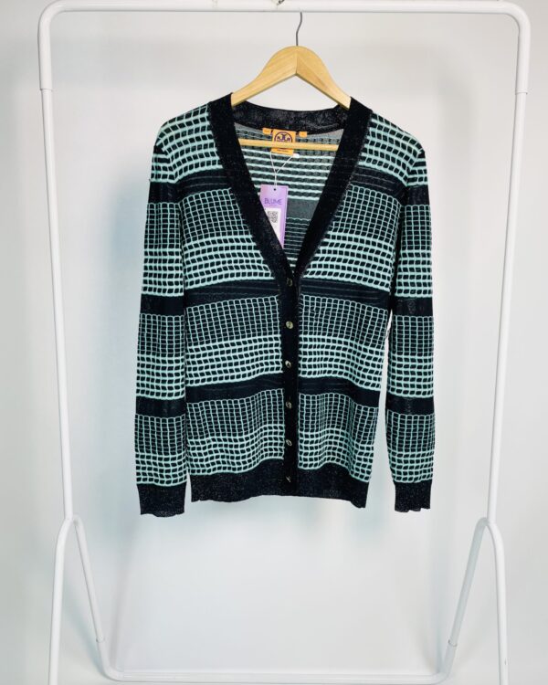 Cardigan tricot azul marinho com azul claro e lurex TORY BURCH - G - VENDIDO SISTEMA OTO