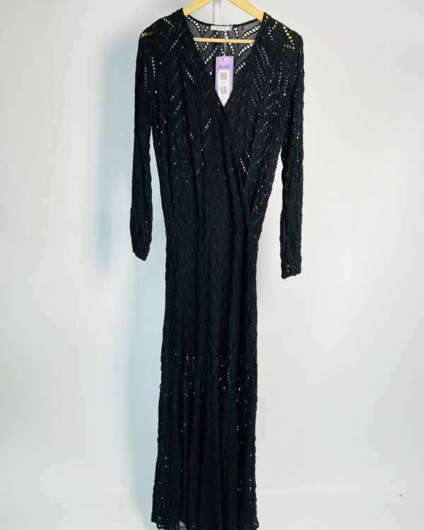 Vestido longo laise preto decote v manga longa ATEEN - 40