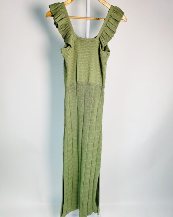 Vestido midi verde tricot com babados na alça - M - VENDIDO SISTEMA OTO