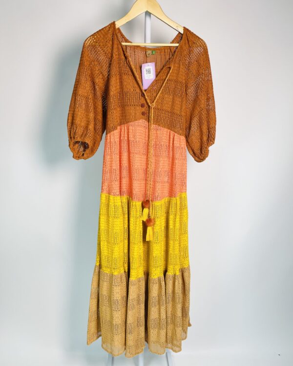 Vestido longo marrom salmão e amarelo faixa FARM - P