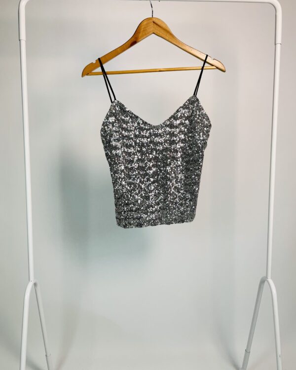 Blusa paete prata alça fina AMARO - 36 - VENDIDO SISTEMA OTO