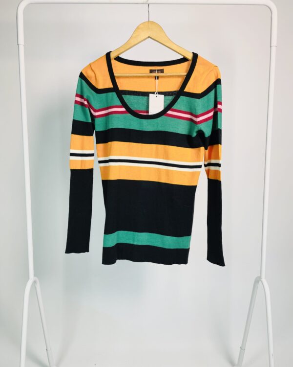 Blusa tricot listrada preta verde e laranja A.BRAND - P - VENDIDO SISTEMA OTO