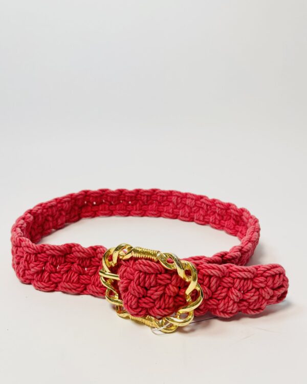 Cinto rosa tramado com fivela dourado NV - P