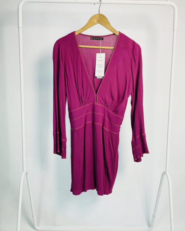 Vestido curto roxo manga longa pesponto laranja VIX - P - VENDIDO SIST OTO