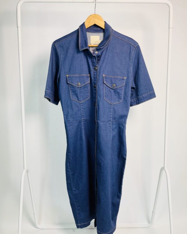 Vestido midi com botões lavagem jenas escura SACADA - 42 VENDIDO SITEMA OTO