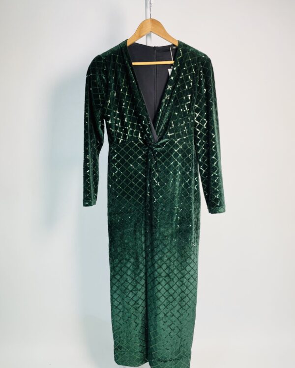 Vestido longo verde esmeralda veludo com padronagem em paetê da mesma cor MIXED - 42 - VENDIDO SIST OTO