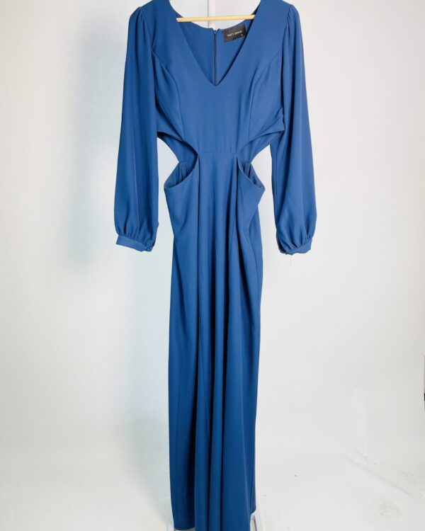 Vestido azul longo com fenda e recorte na cintura manga longa PARTY BRAND - G *nunca usado* VENDIDO SITEMA OTO