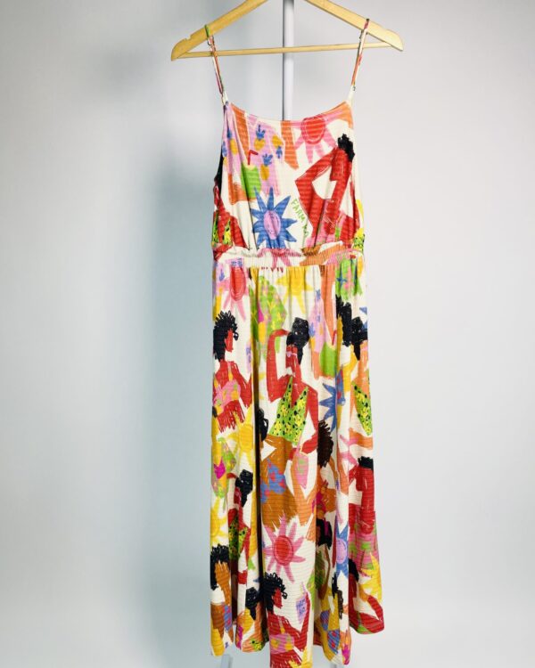 Vestido midi malha canelada estampa colorida FARM - M - VENDIDO SISTEMA OTO