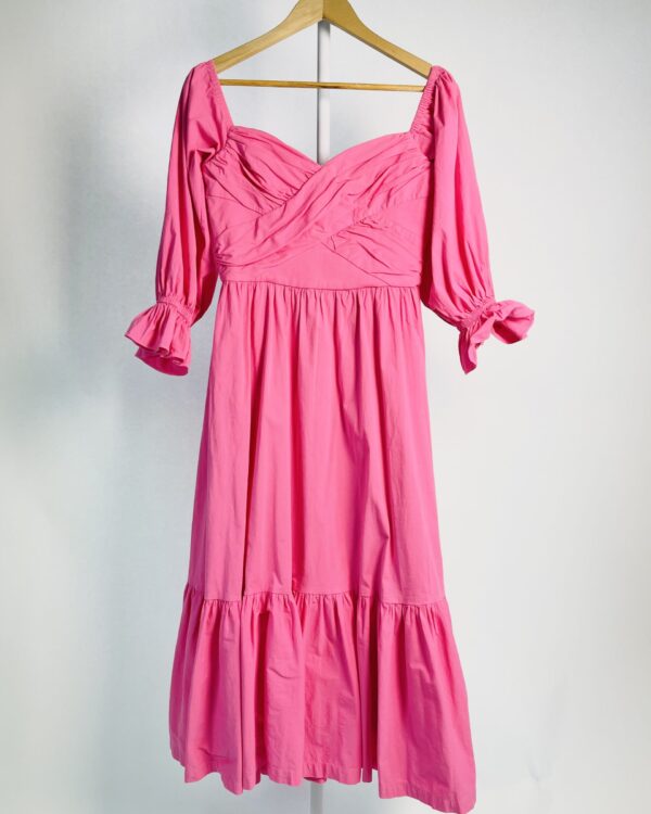 Vestido midi algodão rosa manga bufante e drapeado no busto FABULOUS AGILITÁ - 42