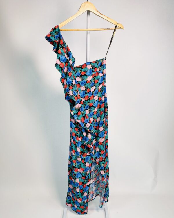 Vestido midi azul estampa floral um ombro babado na frente VIX - P - VENDIDO SISTEMA OTTO