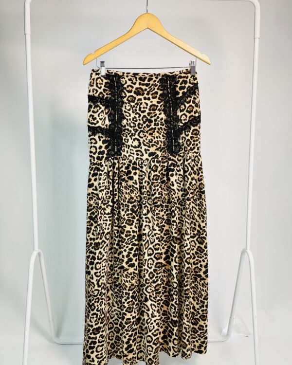 Saia longa estampa onça com rendados bordados ESMERAL - 40