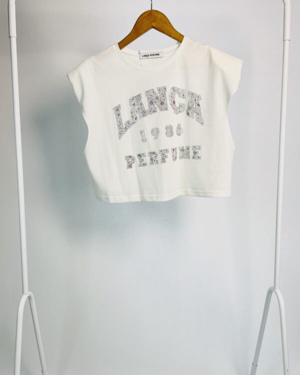 Tshirt branca curta com aplicações LANÇA PERFUME - G