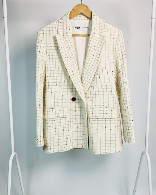Blazer tweed off white estampa xadrez marrom ZARA - PP - VENDIDO SISTEMA OTO