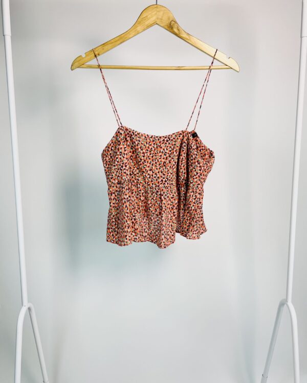 Cropped laranja estampa verde e roxa alça fina ANIMALE - 40 - VENDIDO SISTEMA OTO